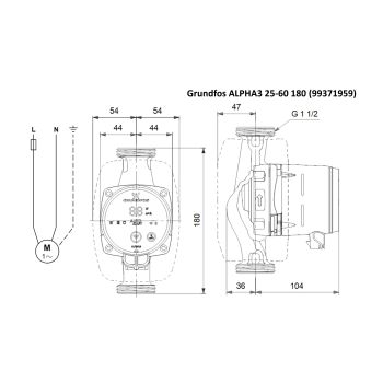 Насос циркуляційний Grundfos ALPHA3 25-60 180 (99371959) купити в інтернет-магазині «Арматура» Київ Україна