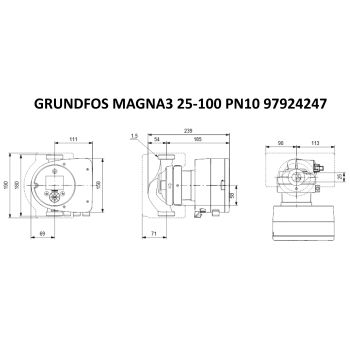 Регулируемый циркуляционный насос GRUNDFOS MAGNA3 25-100 PN10 97924247 купить в интернет-магазине «Арматура» Киев Украина