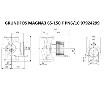 Регулируемый циркуляционный насос GRUNDFOS MAGNA3 65-150 F PN6/10 97924299 купить в интернет-магазине «Арматура» Киев Украина