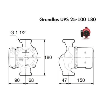 Циркуляційний насос Grundfos UPS 25-100 180 (95906480) купити в інтернет-магазині «Арматура» Київ Україна