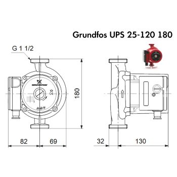 Циркуляционный насос Grundfos UPS 25-120 180 (52588336) купить в интернет-магазине «Арматура» Киев Украина