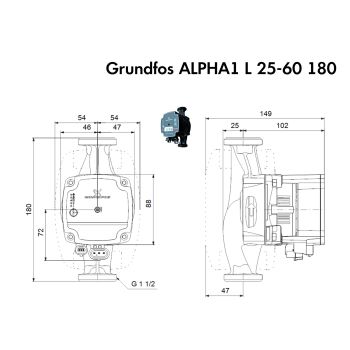 Насос циркуляційний Grundfos ALPHA1 L 25-60 180 (99160584) купити в інтернет-магазині «Арматура» Київ Україна