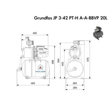 Насосная станция Grundfos JP 3-42 PT-H A-A-BBVP 20L (99463874) купить в интернет-магазине «Арматура» Киев Украина