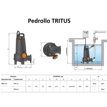 Каналізаційний насос Pedrollo TRITUS TRm 1.5 (48SHT02A1) купити в інтернет-магазині «Арматура» Київ Україна