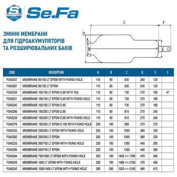 Мембрана SEFA 80/100 LT EPDM D.80 купити в інтернет-магазині «Арматура» Київ Україна