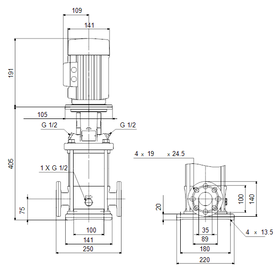 Габаритный чертеж GRUNDFOS CR