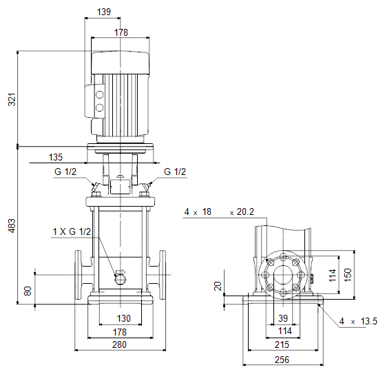  Габаритний креслення GRUNDFOS CR