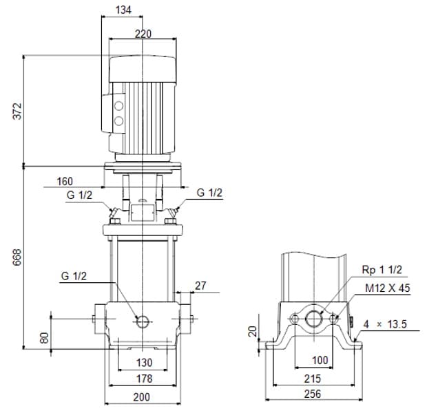 Габаритный чертеж GRUNDFOS CR