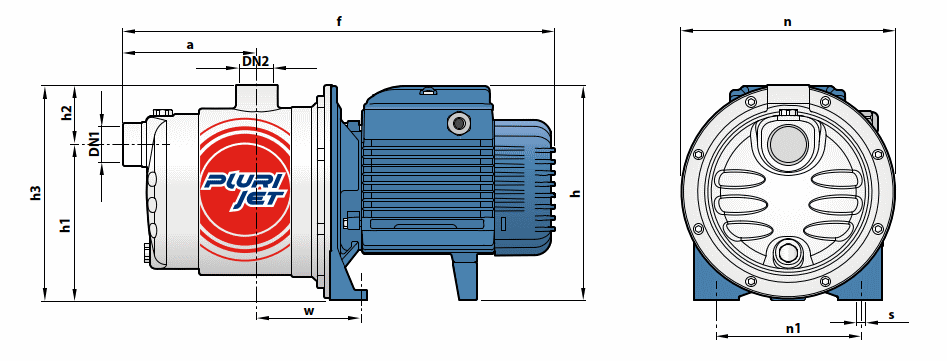 Габаритный чертеж насосов Pedrollo PLURIJET 60X-80X-100X