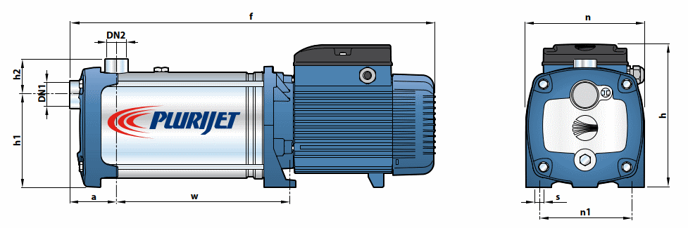 Габаритный чертеж насосов Pedrollo PLURIJET 60X-80X-100X