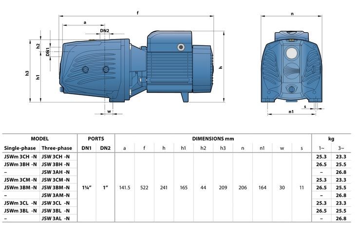  Pedrollo JSW 3BM-N габаритні розміри